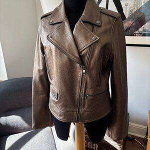 Banana Republic Metallic Leather Moto Jacket, MEDAL BRONZE Medium